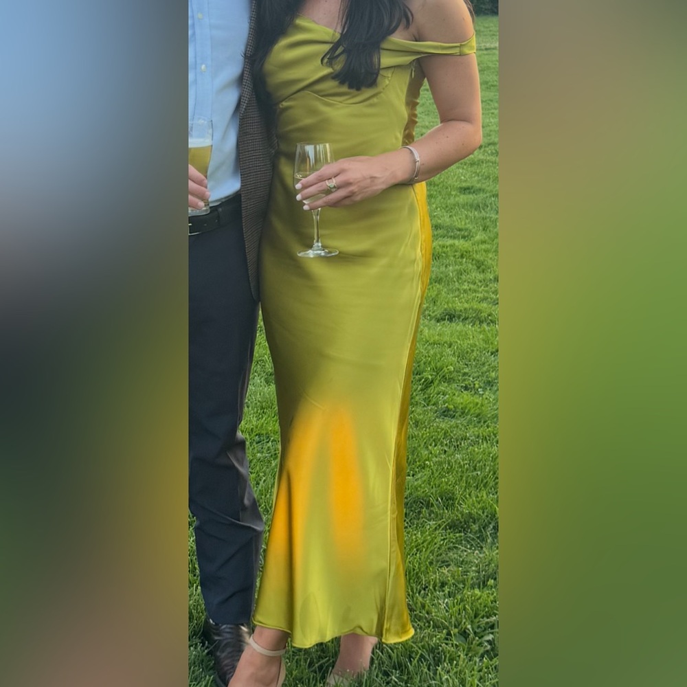 Stylish Season Off Shoulder Satin Midi Dress Olive